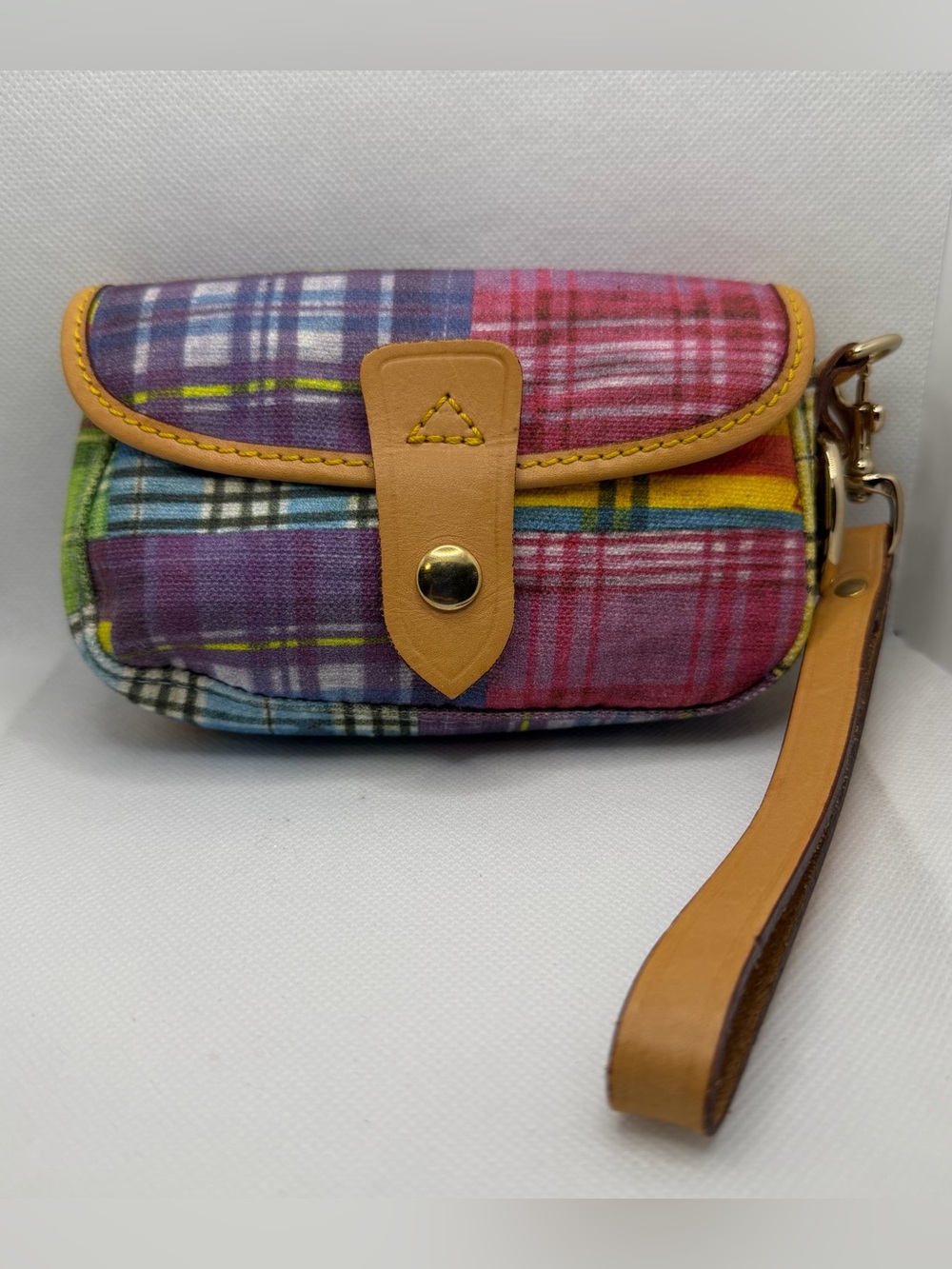 Vintage Dooney & Bourke Madras Plaid "Picnic Ants" Canvas Patchwork Wristlet